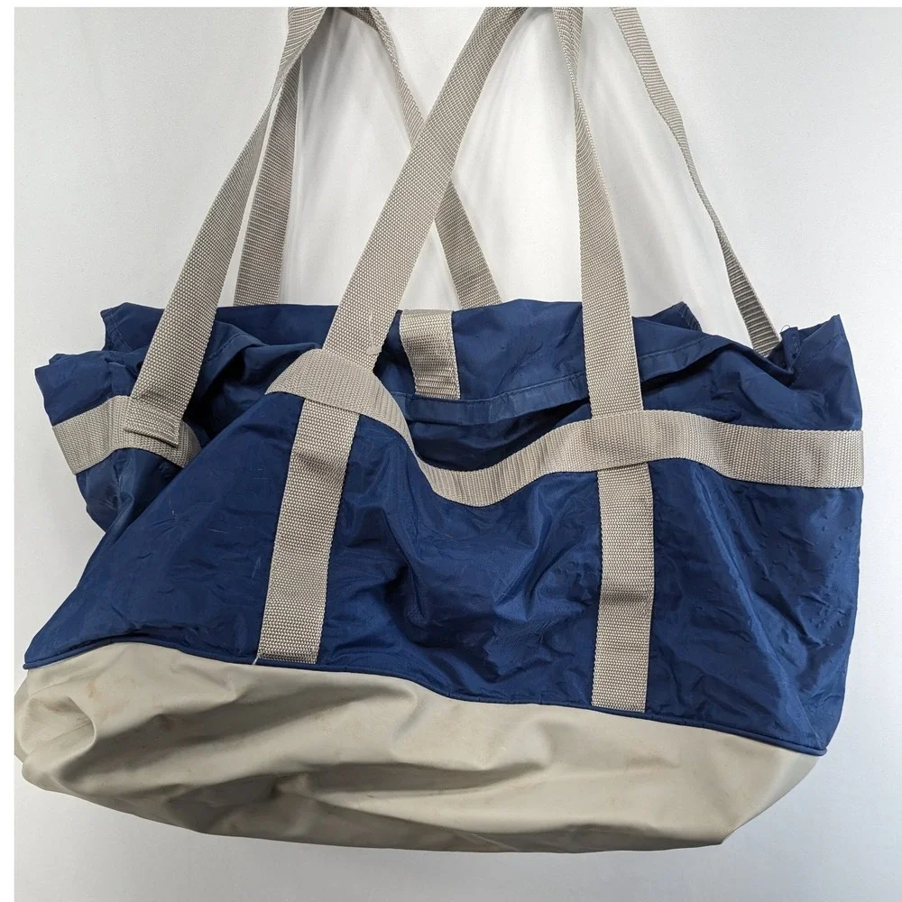 Vintage Tupperware Insulated Tote Bag Navy Blue Tan Large Picnic Grocery Bag